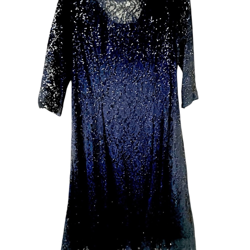 Elegant SLNY Navy Sequin Lace Midi Dress NWT! - Picture 2 of 8
